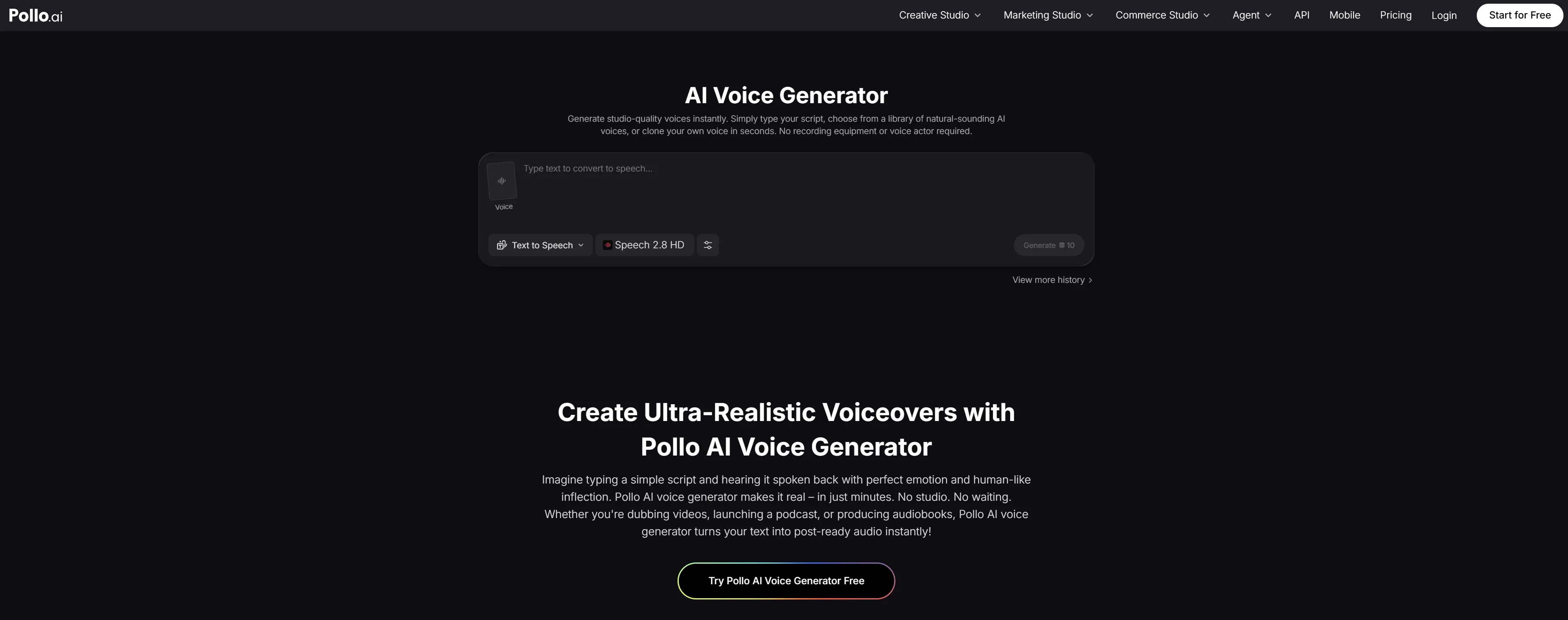 AI-stemmegeneratorgrænseflade til at skabe realistiske voiceovers.