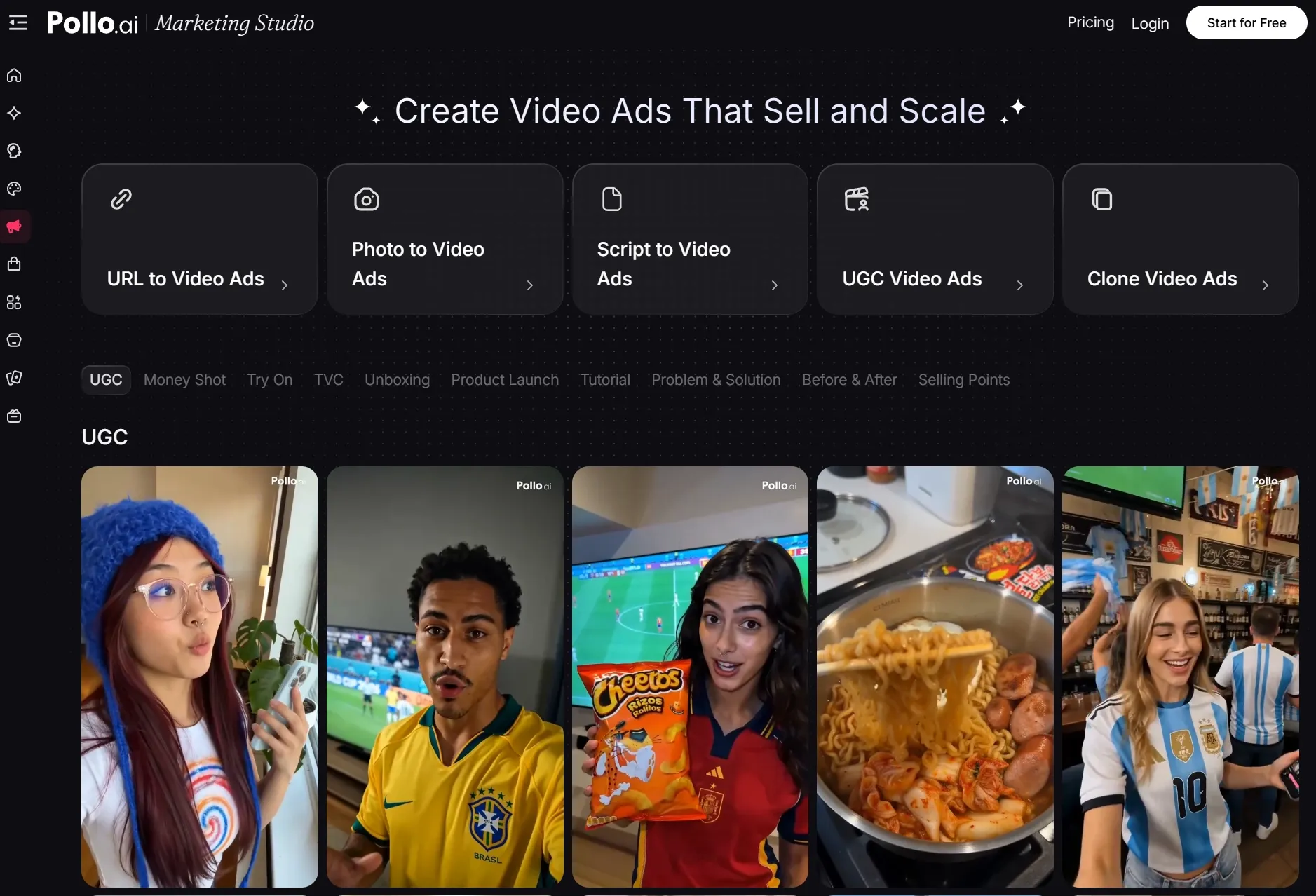 Page publicitaire UGC du studio de marketing Pollo