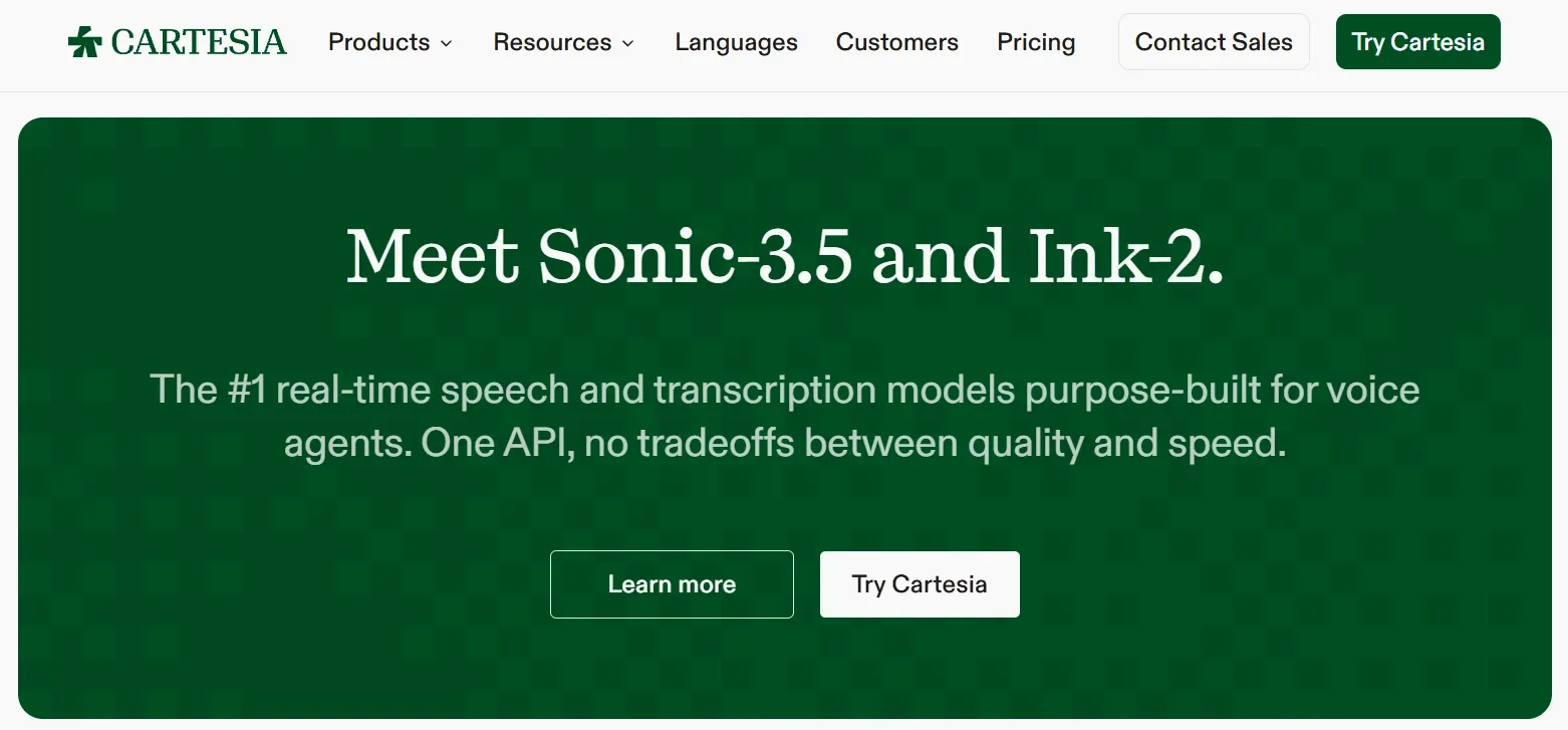 Cartesia社製音声モデル「Sonic-3.5」および「Ink-2」のプロモーションバナー。