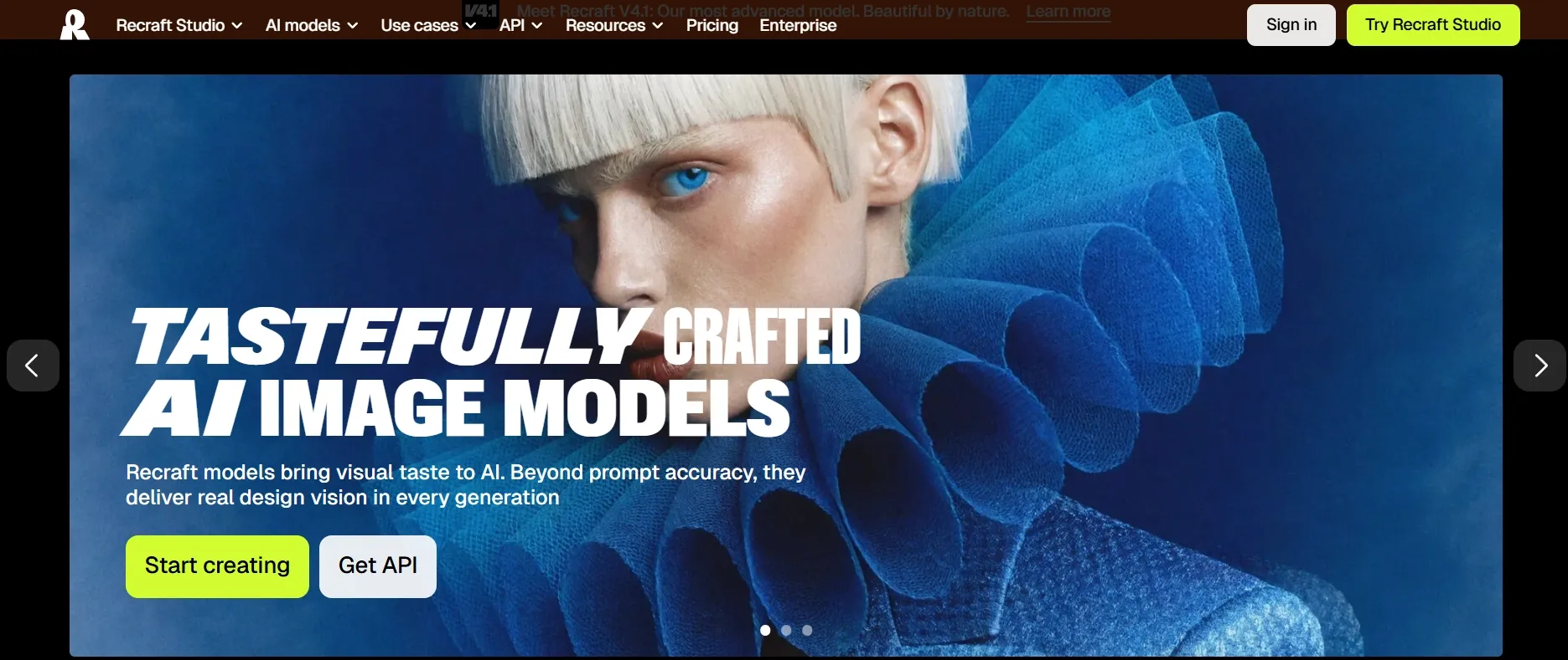 Recraft AI image model showcase page