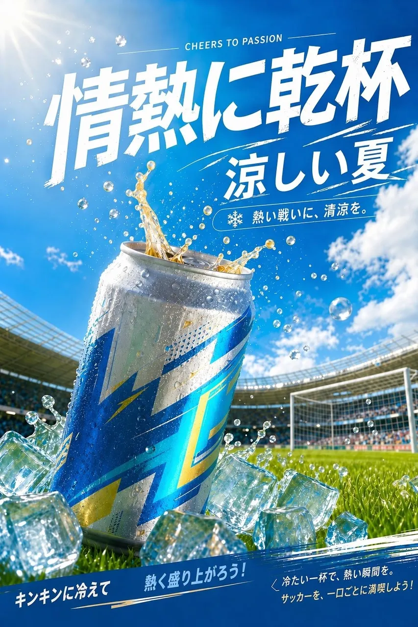 In una giornata di sole allo stadio, una lattina di birra ghiacciata schizza acqua.
