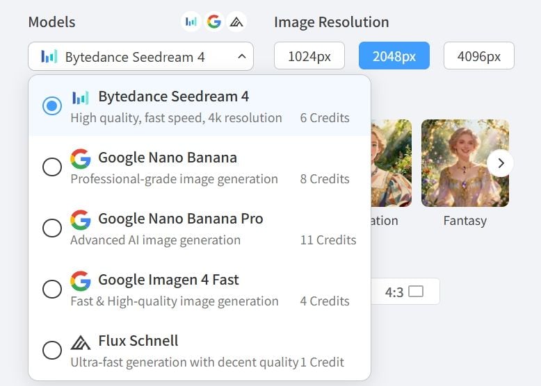 AI models, credit-based options