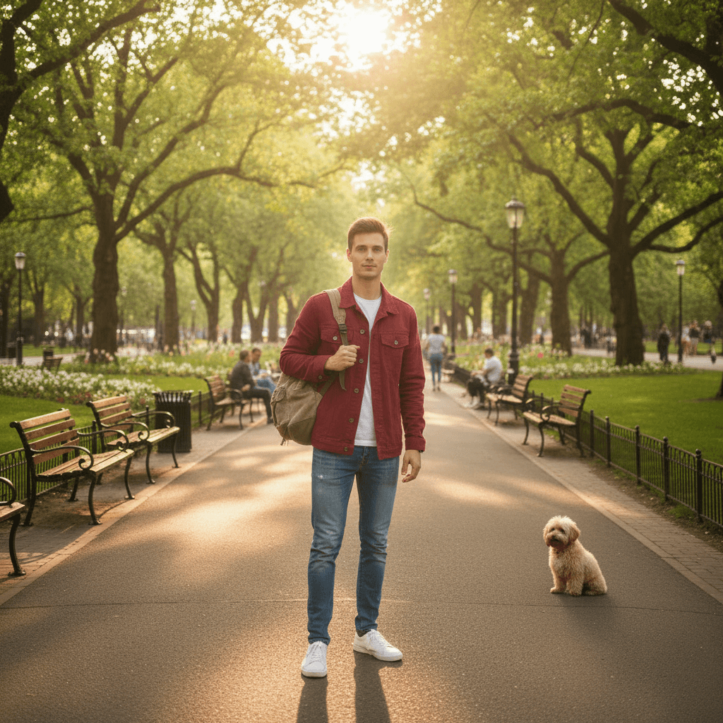 Park stroll, with a puppy