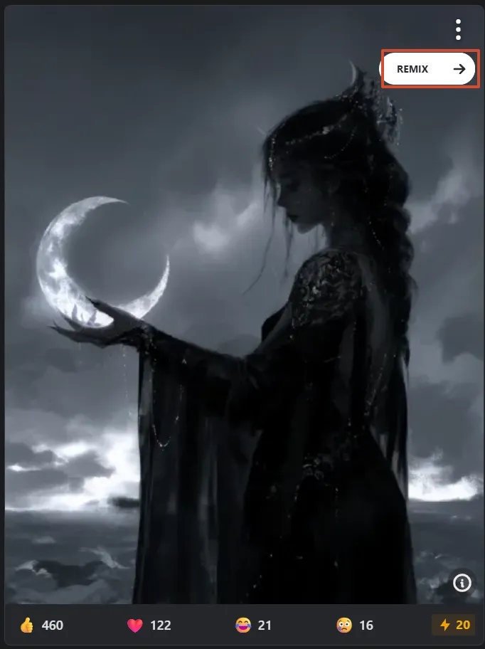 Düstere Fantasy-Illustrationen mit Remix-Button für Bildvariationen