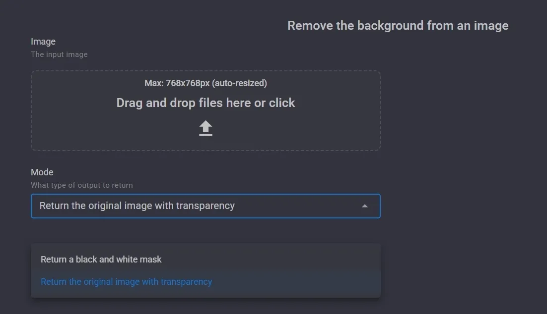 User interface for a background removal tool with upload options.
