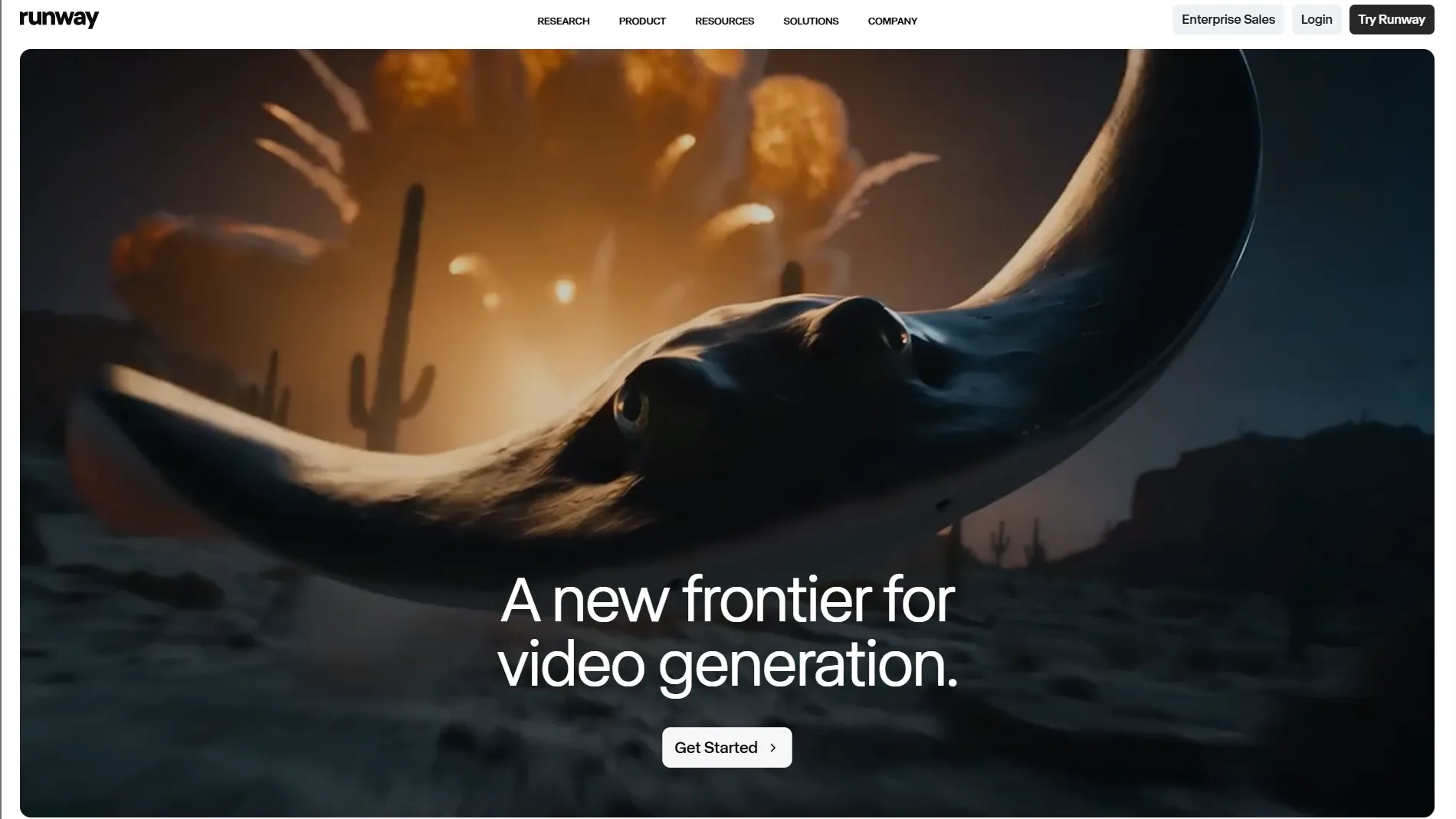 Runway homepage for video generation