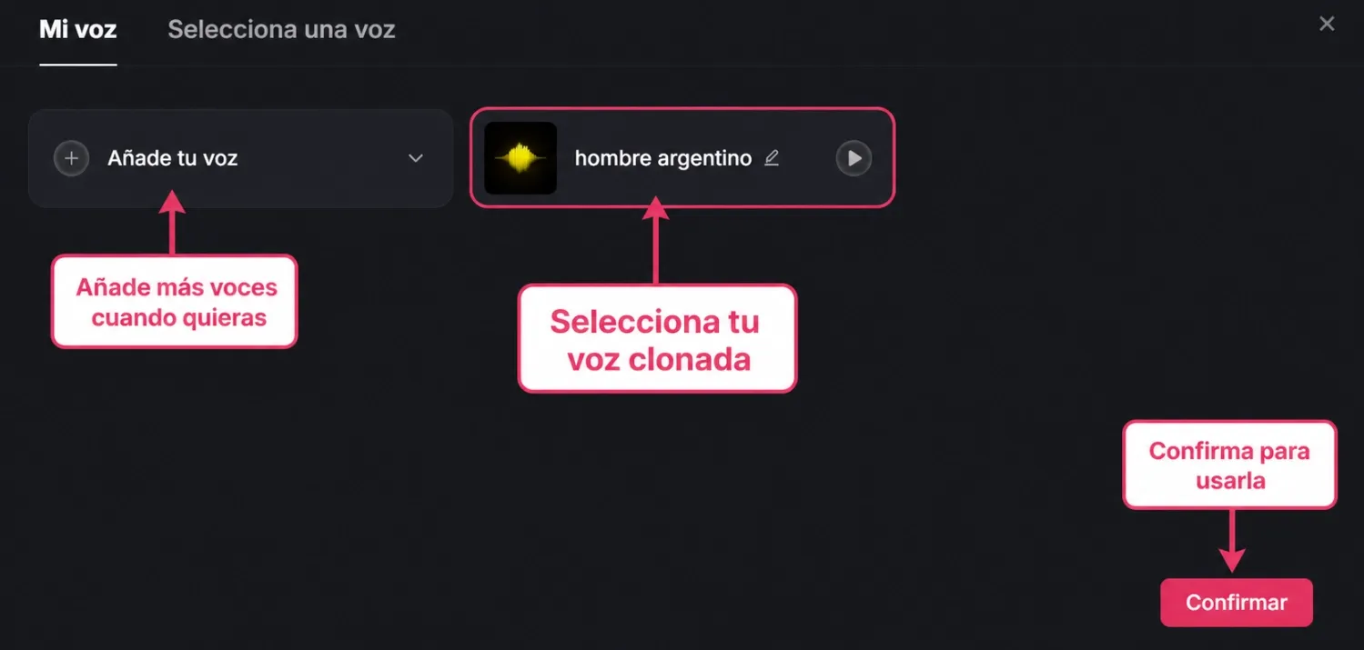 captura de pantalla de clonar voz de Pollo AI