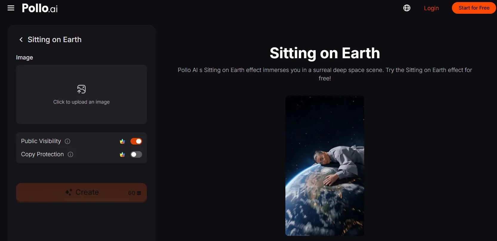 A person leans over a globe in a surreal space scene.