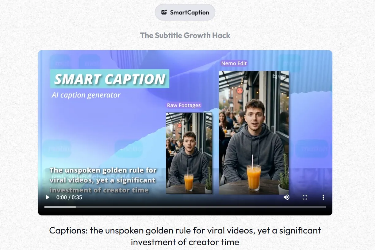 Elinde içecek olan genç bir adamın yer aldığı Smart Caption tanıtım görseli.