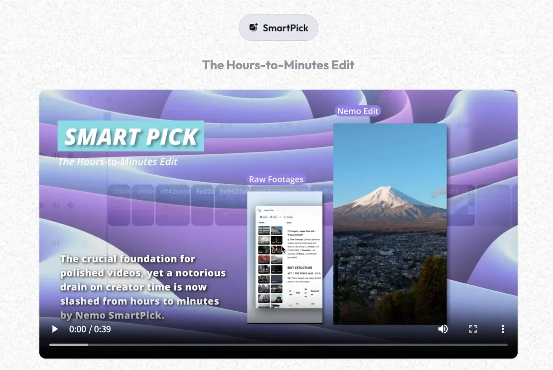 SmartPick video düzenleme aracı için tanıtım görseli.