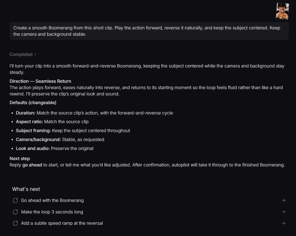 Instructions for creating a smooth Boomerang video clip.