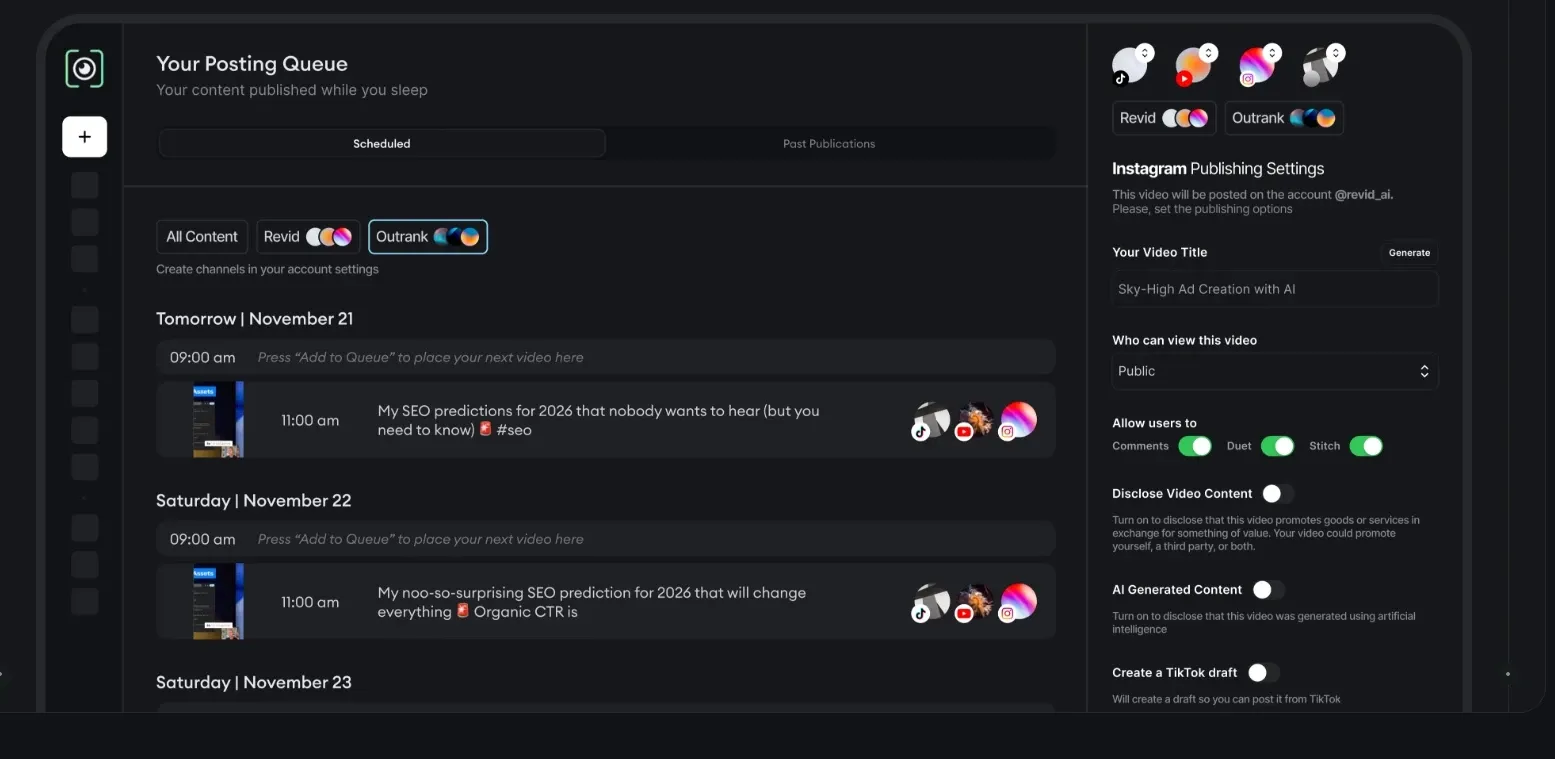 Multi-platform short video scheduled publishing backend, manages social media video schedule and post permission settings