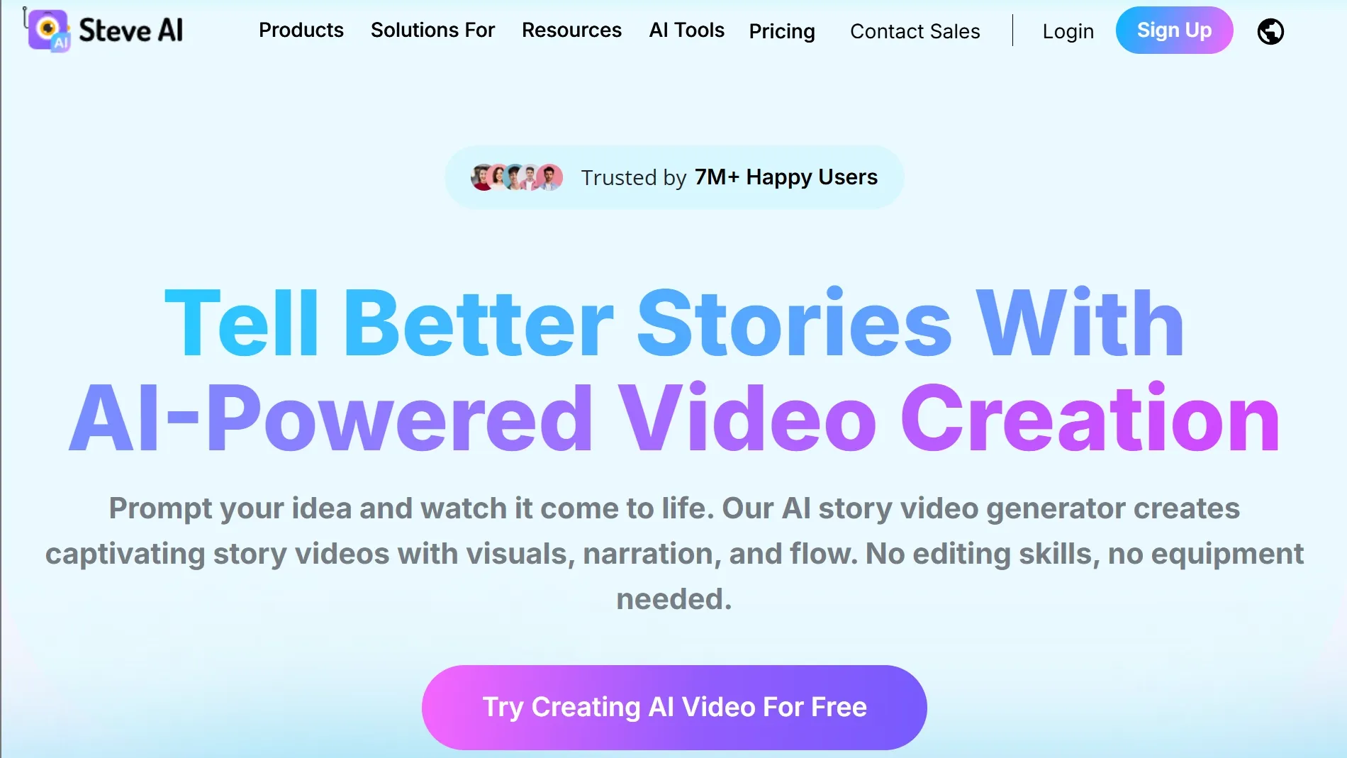 Steve AI homepage for creating story videos