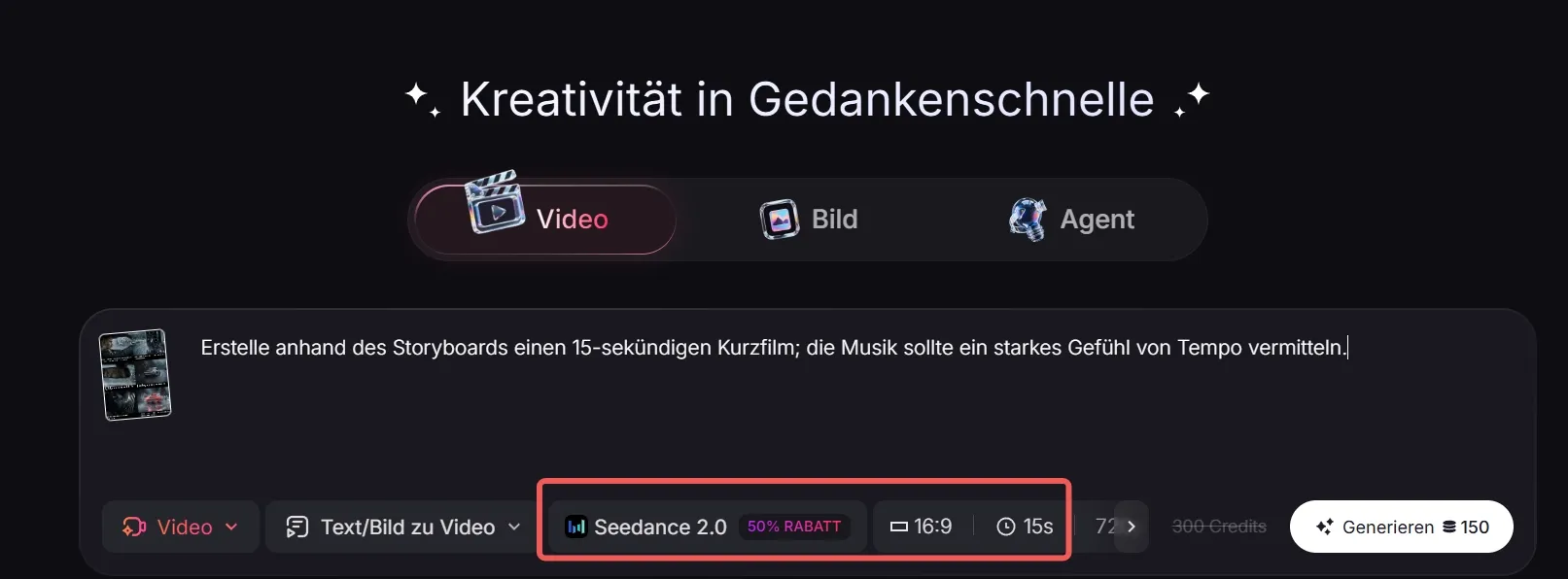 Storyboard mit Seedance 2.0