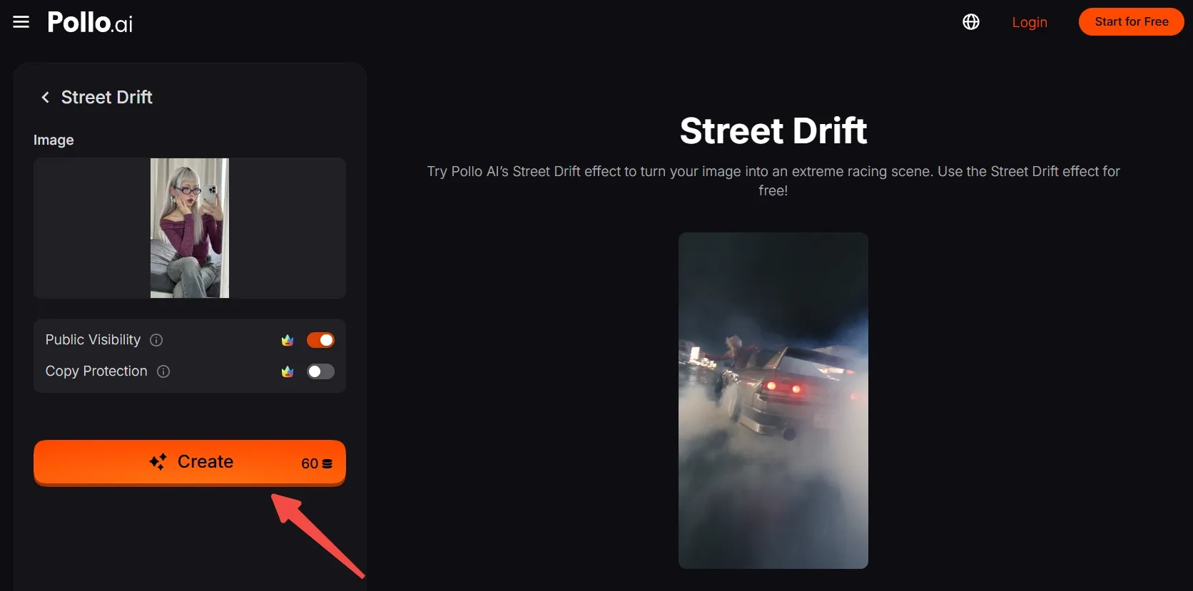 A user interface for applying a street drift effect to an image.