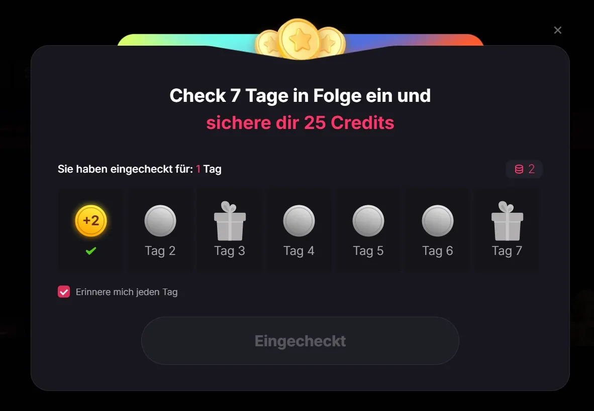 Täglicher Check-in für 7 Tage