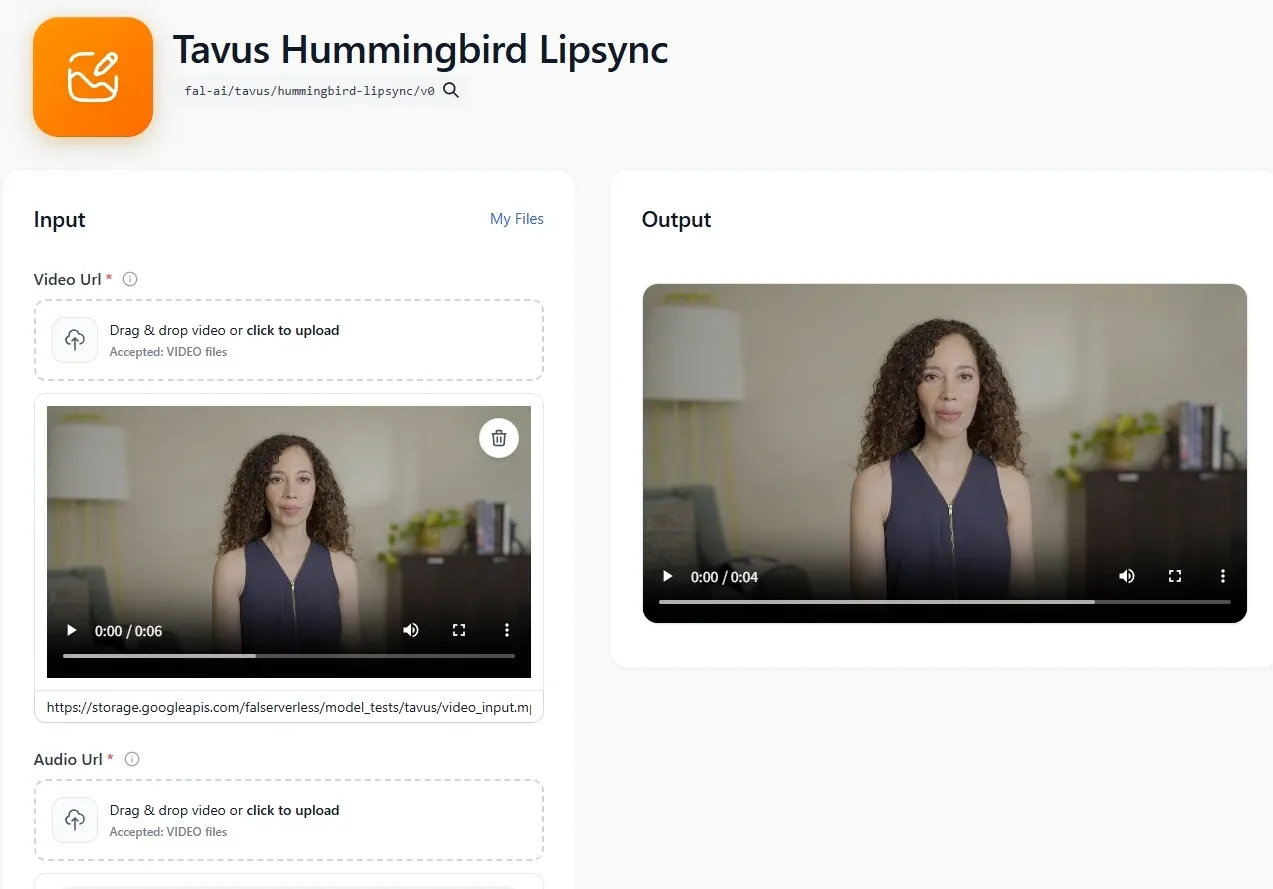 Tavus Hummingbird Lipsync AI læbesynkroniseringsværktøjsgrænseflade til generering af mundsynkroniserede videoer fra video og lyd