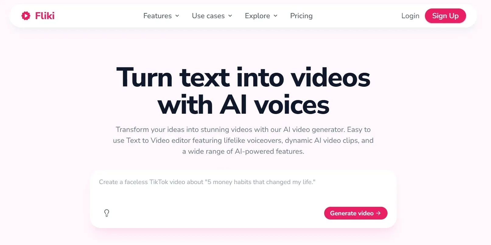 Text, der einen KI-Videogenerator zur Erstellung von Videos aus Text bewirbt.