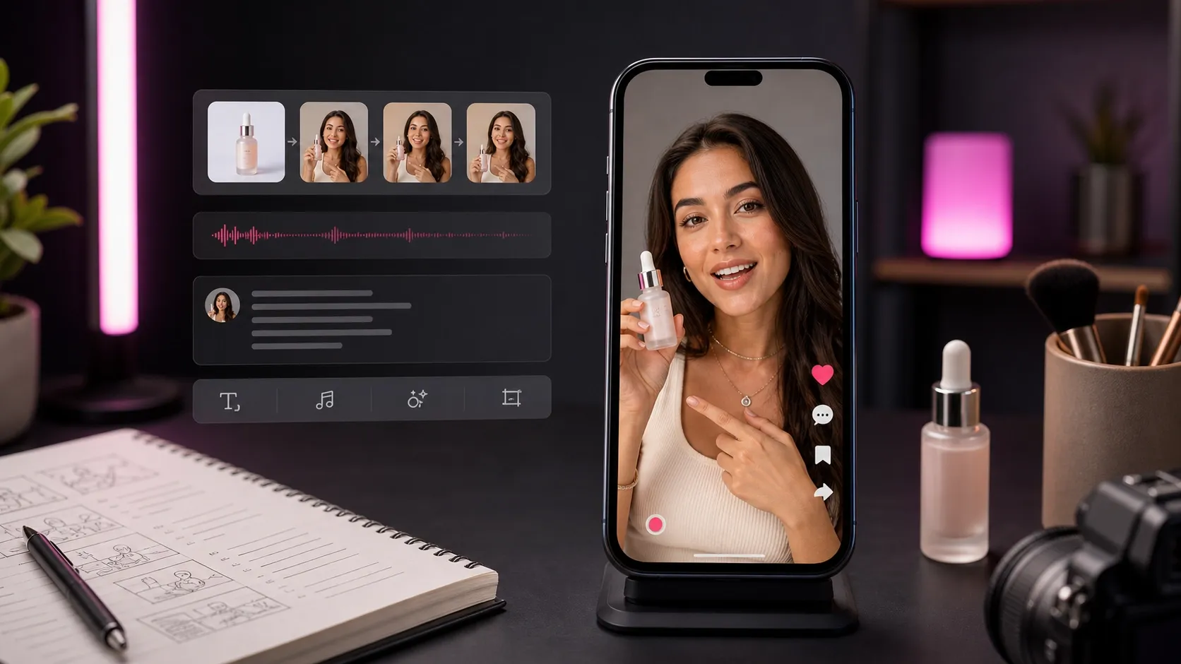 Una mujer sostiene un frasco mientras graba un video en su teléfono.