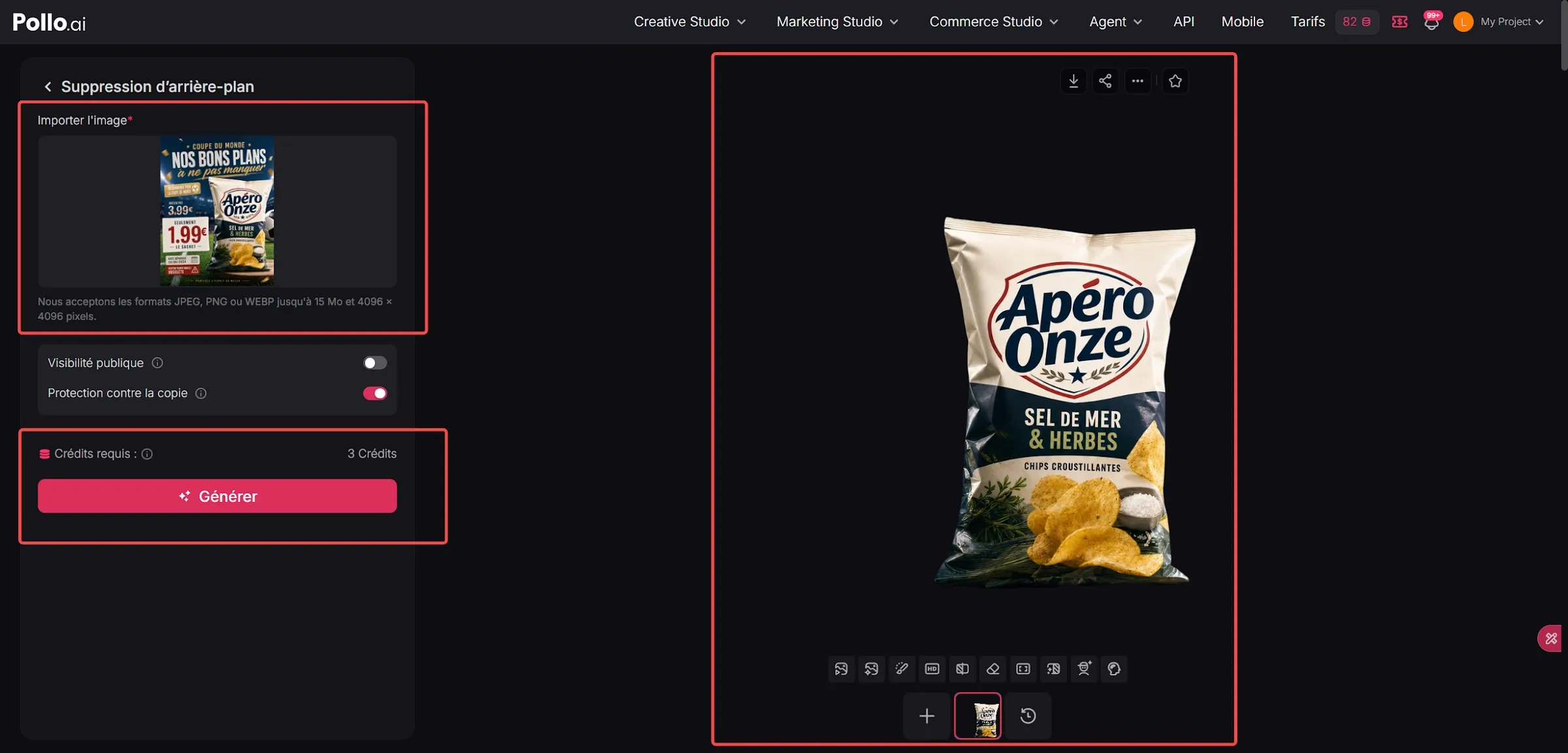 Une capture d’écran de la page des opérartions pour effectuer la suppression de l’arrière-plan de l’image