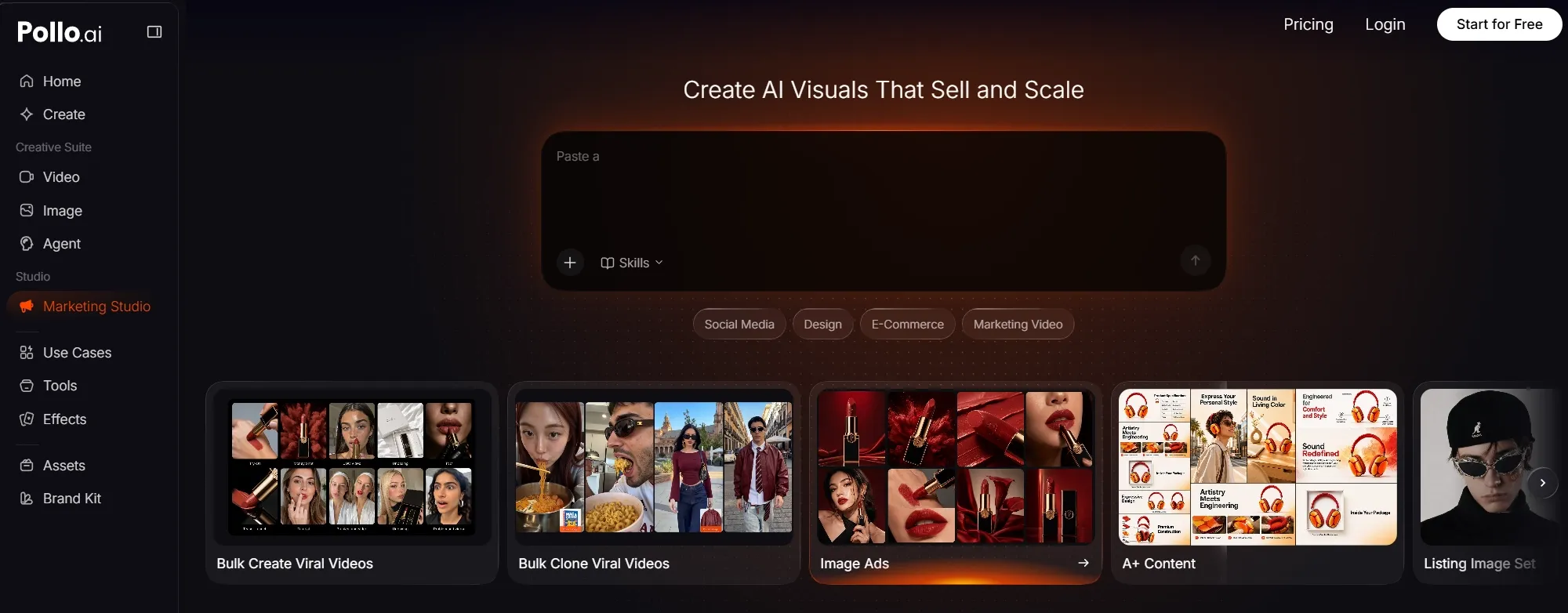 User interface of Poll.ai's Marketing Studio for creating visuals.