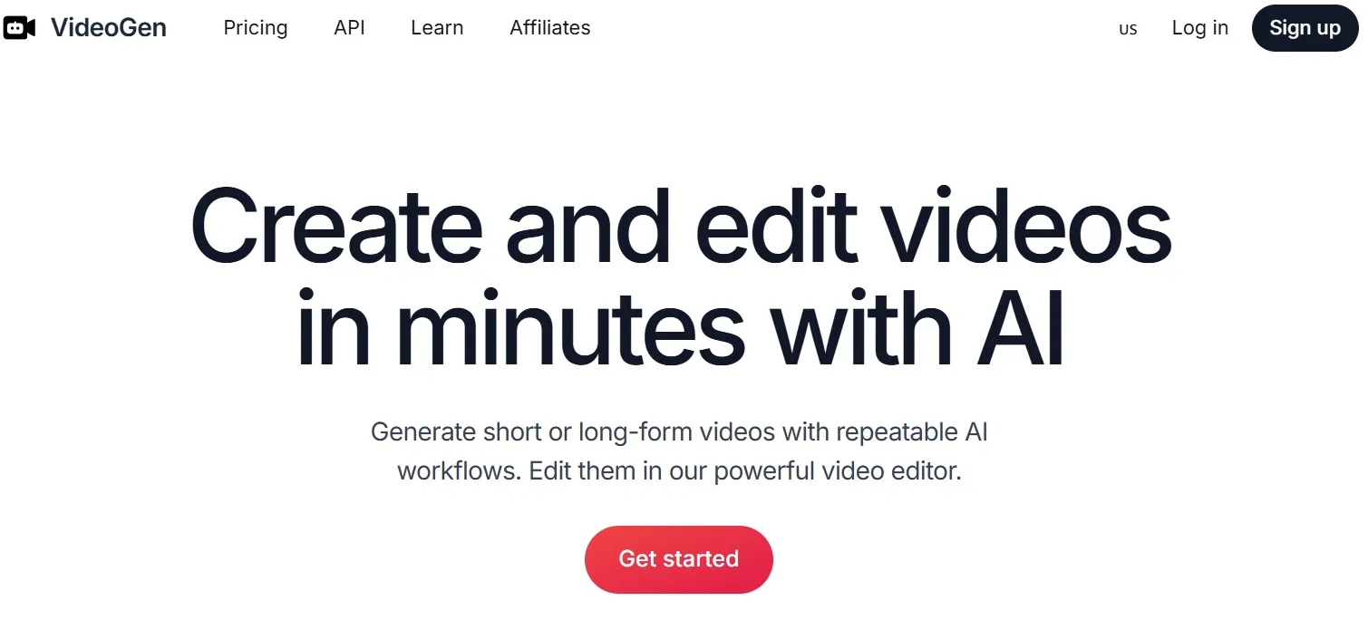 Página principal de VideoGen para crear y editar vídeos con IA