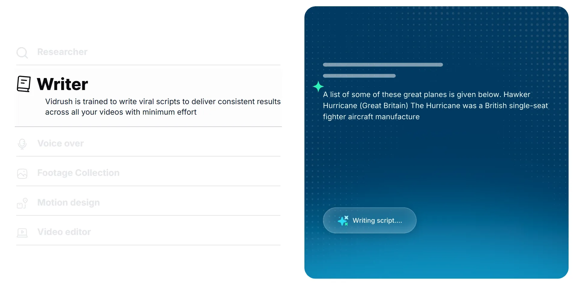 Vidrush-interface voor het schrijven van AI-scripts