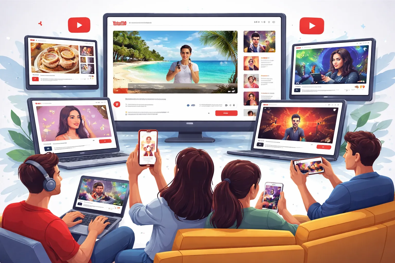 An animation showing viewers watching many videos at the same time