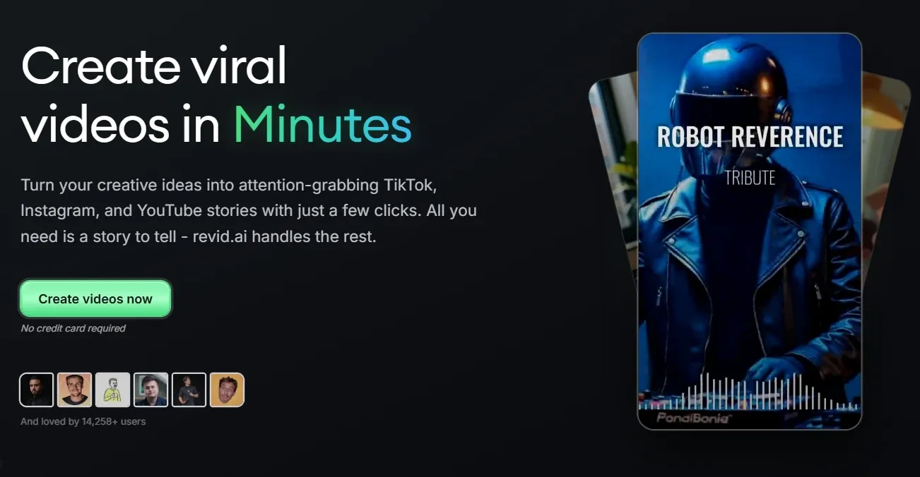 AI viral short video marketing landing page, promoting fast social media video generation in minutes