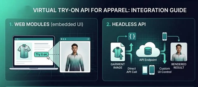 Leitfaden zur Integration einer virtuellen Anprobe-API für Bekleidung mit Webmodulen und einer Headless-API.