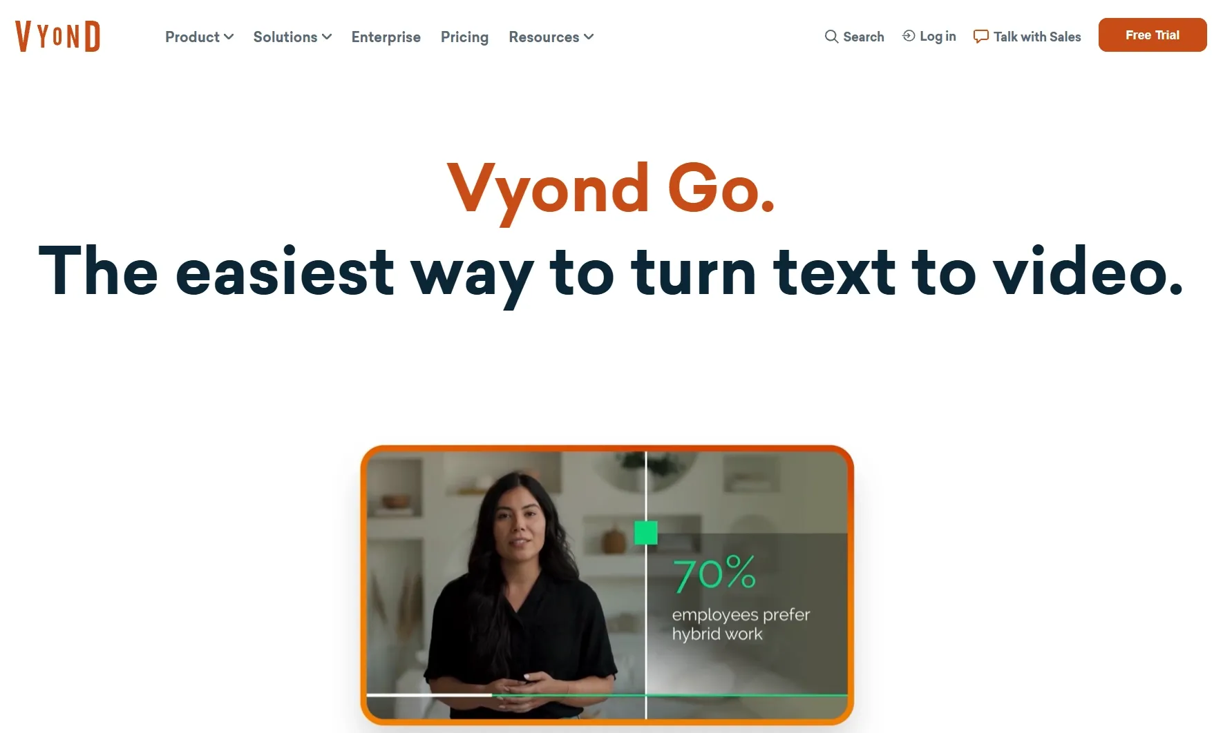 A woman presenting Vyond Go, highlighting hybrid work preferences.
