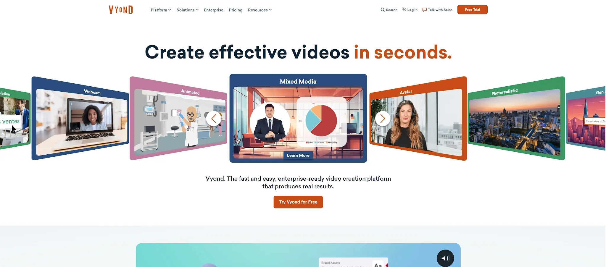 De homepage van Vyond met verschillende videomaakstijlen en functies.