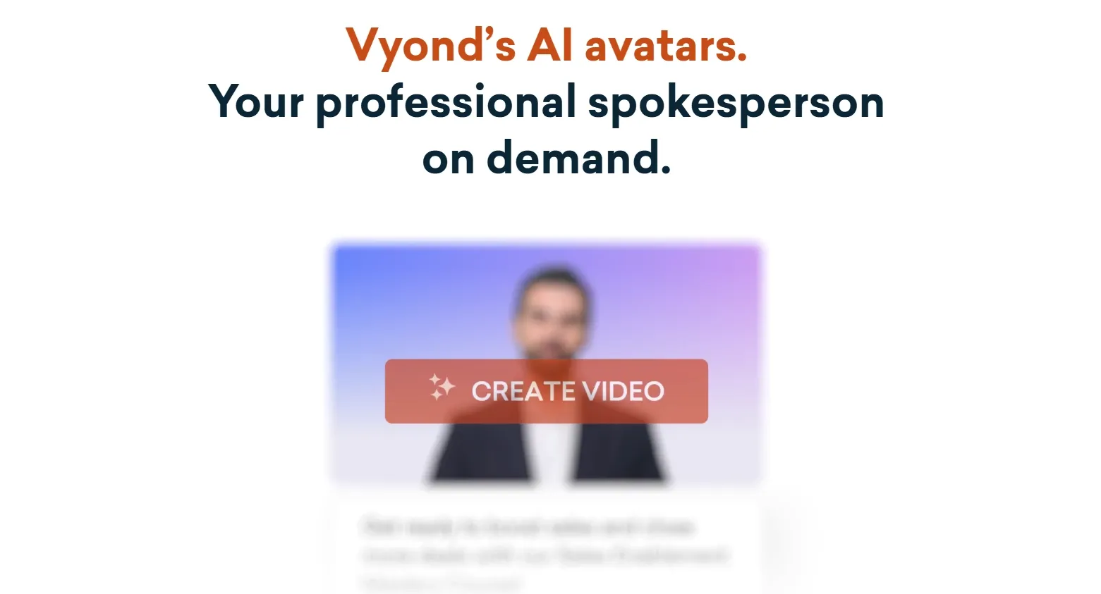 Promotional graphic for Vyond's AI avatars with a video creation button.