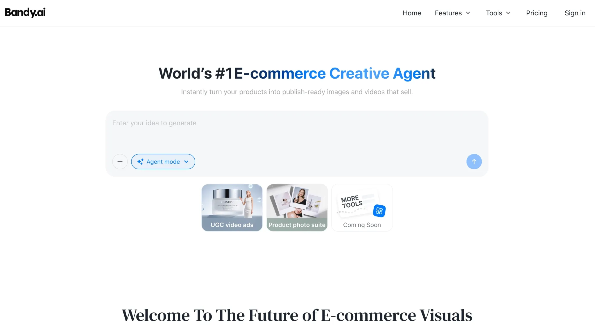 Website-Oberfläche für einen E-Commerce-Kreativagentur-Service.