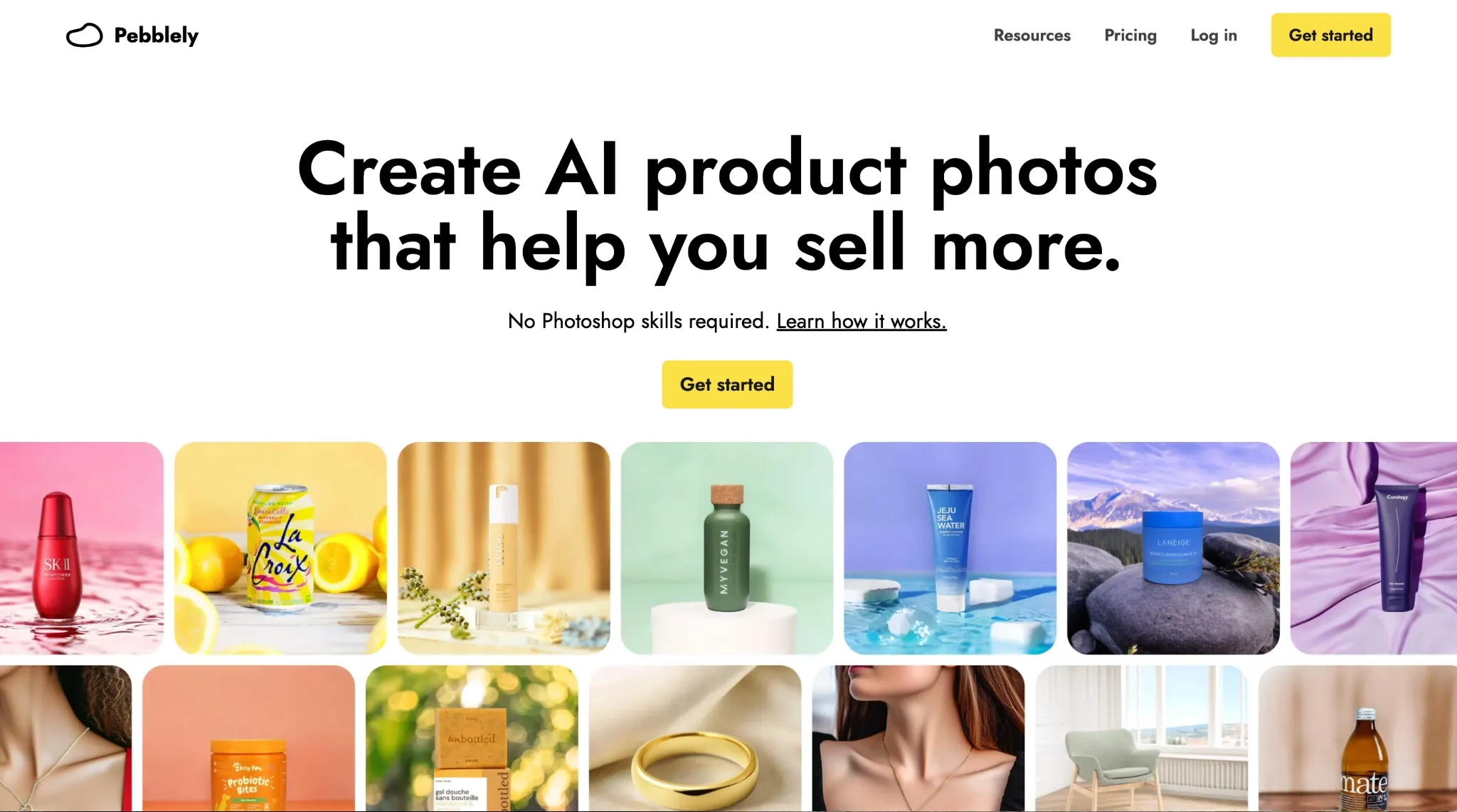 Website, die KI-generierte Produktfotografie-Dienstleistungen bewirbt.
