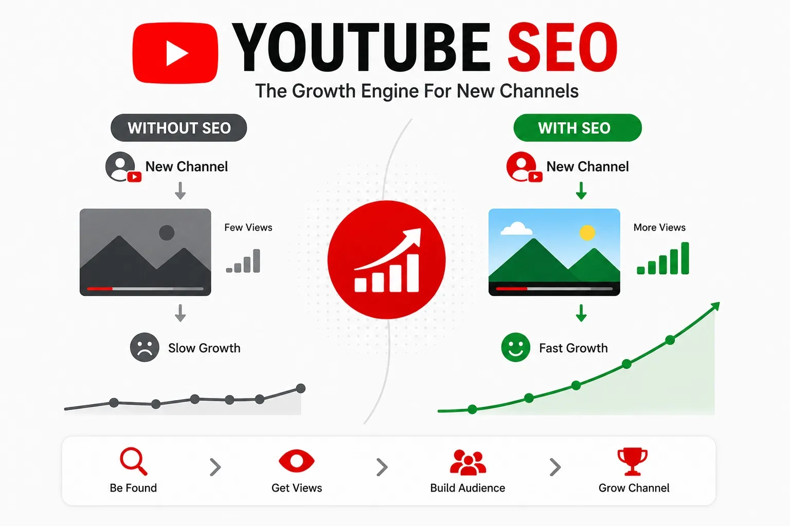 Comparison of YouTube channel growth with and without SEO strategies.