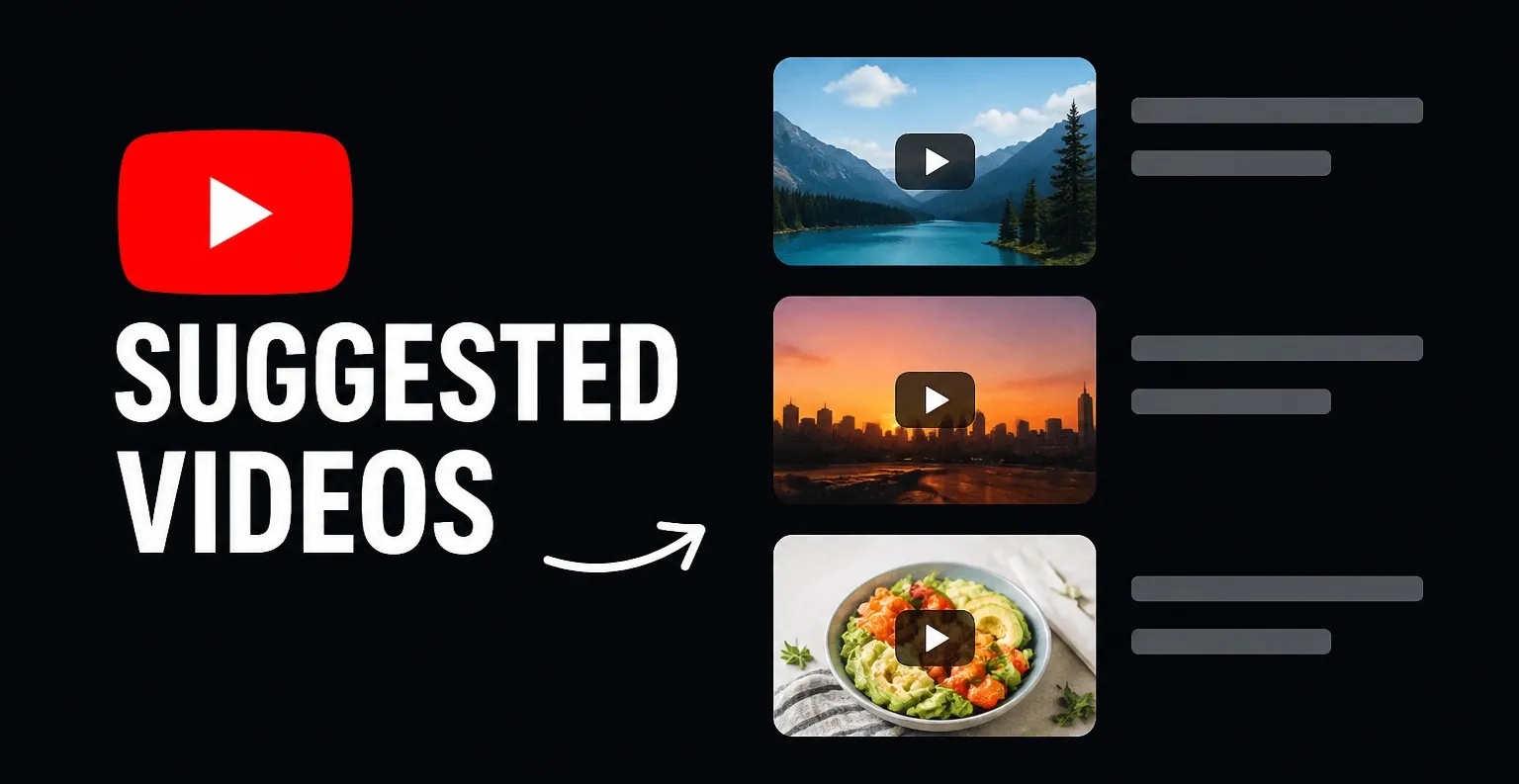 YouTube suggested videos layout with thumbnails and titles.